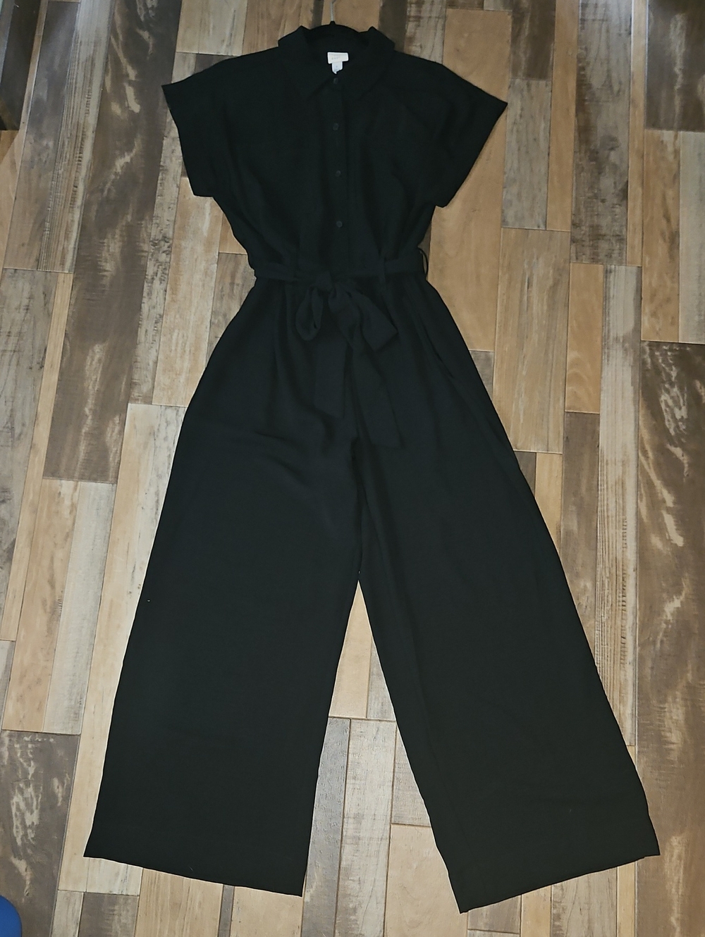 a new day Black Short-Sleeve Wide-Leg Button Jumpsuit